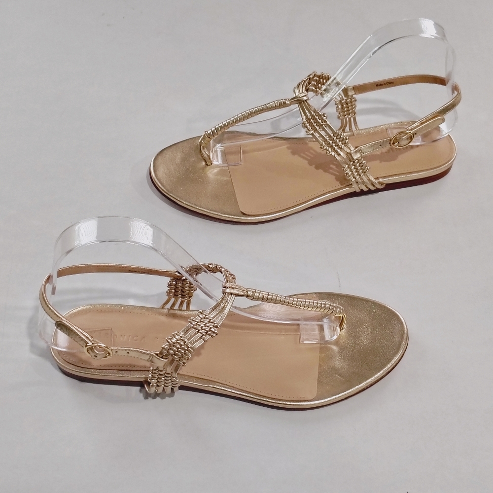NWNB Veronica Sola Knotted Metallic Thong Slingback Sandals Size 8.5